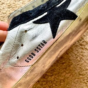 Golden Goose Silver and Black Suede Low Sneakers